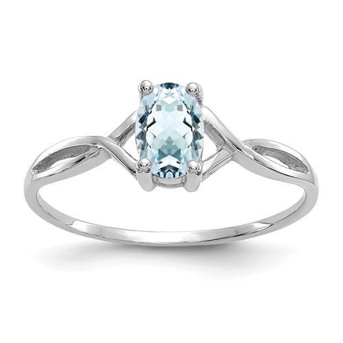 14k White Gold 2/5 ct Oval Aquamarine Solitaire Ring