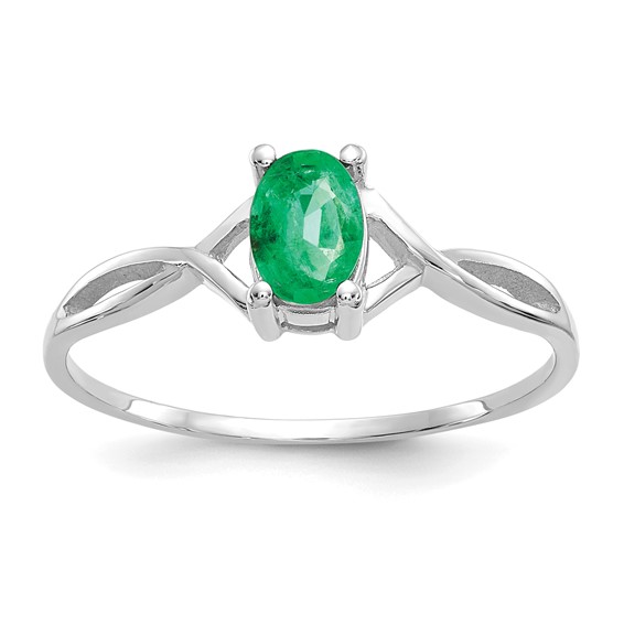 14k White Gold 1/2 ct Oval Emerald Ring
