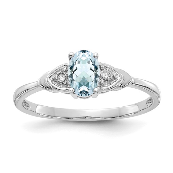 14kt White Gold 1/5 Ct Oval Aquamarine Ring with Diamond Accents