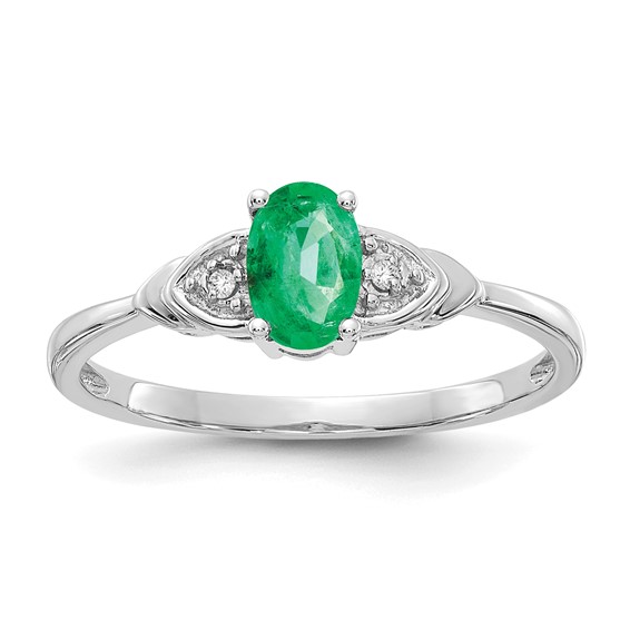 14kt White Gold 1/4 Ct Oval Emerald Ring with Diamond Accents