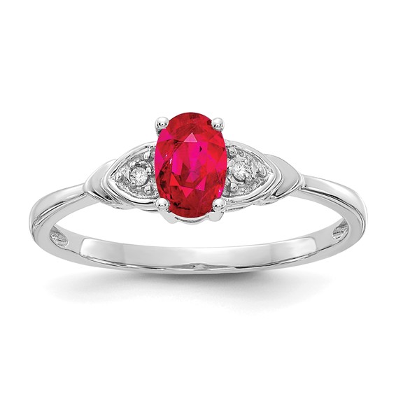 14kt White Gold 1/4 Ct Oval Ruby Ring with Diamond Accents