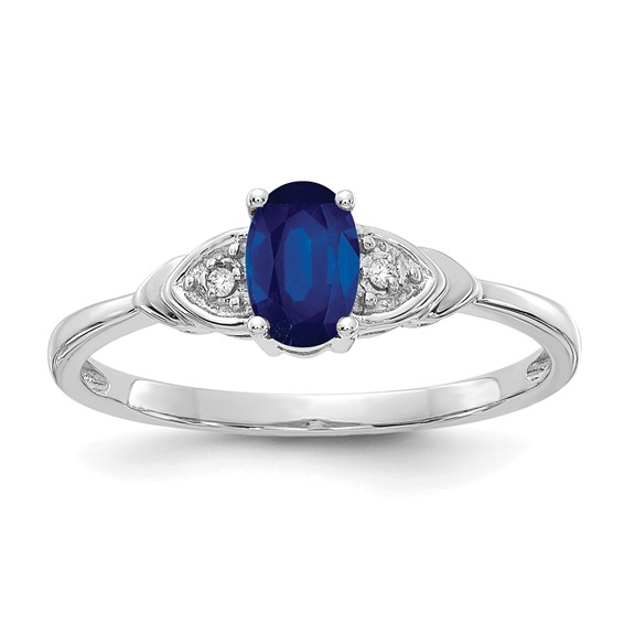 14kt White Gold 2/3 Ct Oval Sapphire Ring with Two Diamond Accents