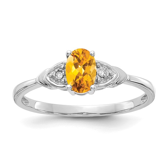 14kt White Gold 1/5 Ct Oval Citrine Ring with Diamond Accents