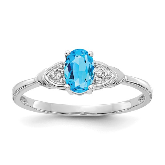 14kt White Gold 1/3 Ct Oval Blue Topaz Ring with Diamond Accents