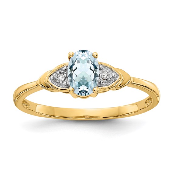 14k Yellow Gold 1/5 Ct Oval Aquamarine Ring with Diamond Accents