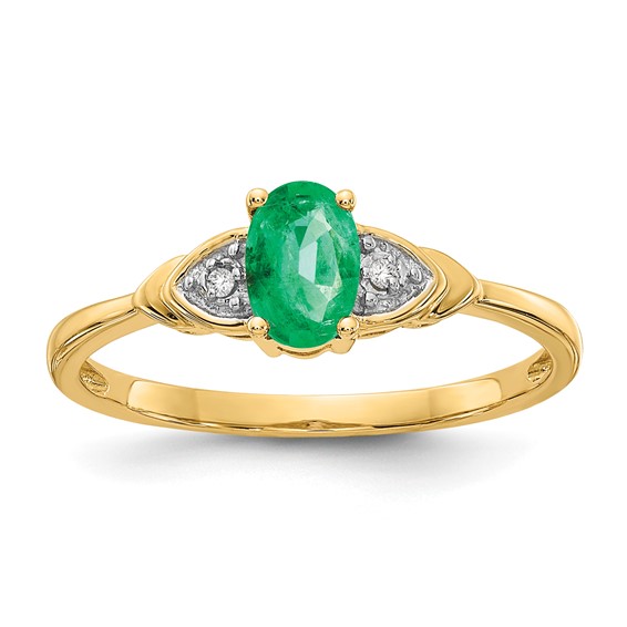 14kt Yellow Gold 1/4 Ct Oval Emerald Ring with Diamond Accents