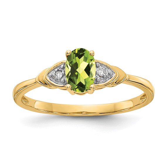 14k Yellow Gold 1/3 Ct Oval Peridot Ring with Diamond Accents