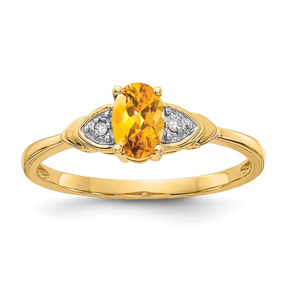 14kt Yellow Gold 1/5 Ct Oval Citrine Ring with Diamond Accents