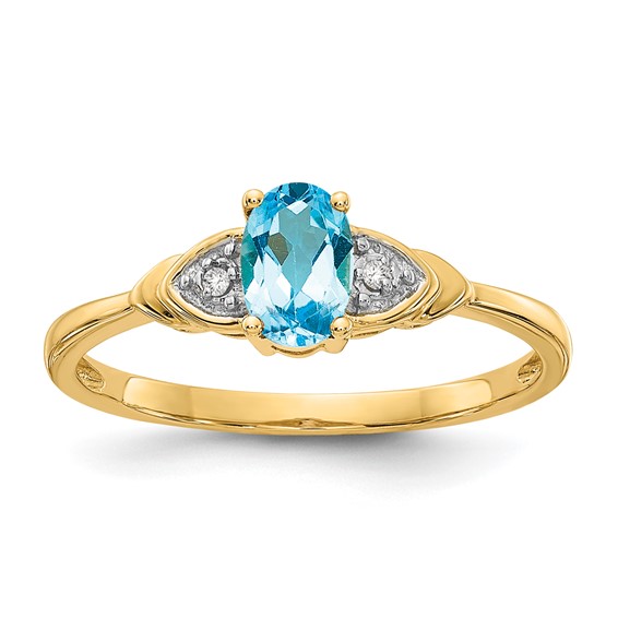 14kt Yellow Gold 1/3 Ct Oval Blue Topaz Ring with Diamond Accents