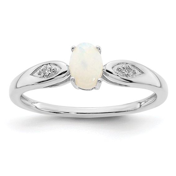 14kt White Gold 1/3 Ct Oval Opal Ring with Diamond Accents