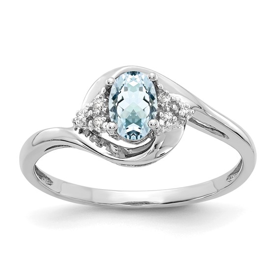 14kt White Gold 2/5 Ct Oval Bypass Aquamarine Ring with Diamonds