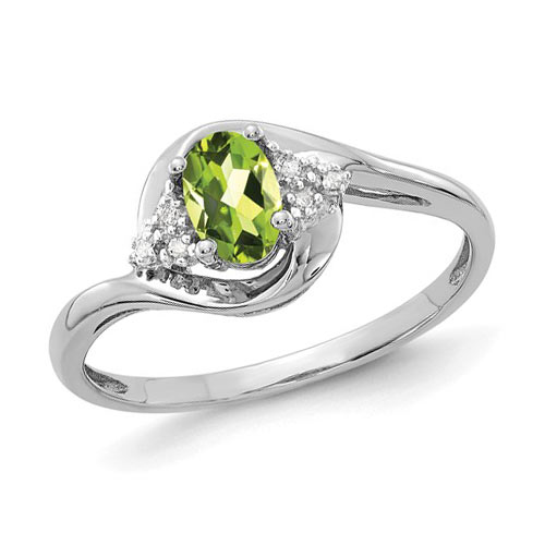 14kt White Gold 1/2 Ct Oval Bypass Peridot Ring with Diamond Accents
