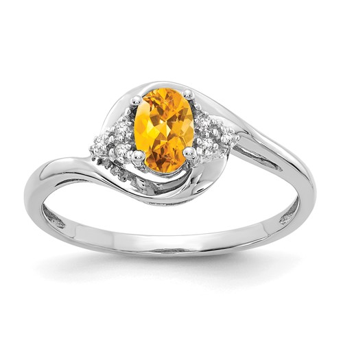 14k White Gold 2/3 Ct Oval Citrine Ring with Diamond Accents