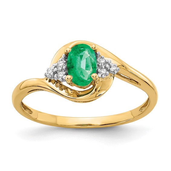 14kt Yellow Gold 1/2 ct Oval Emerald Bypass Ring with Diamonds