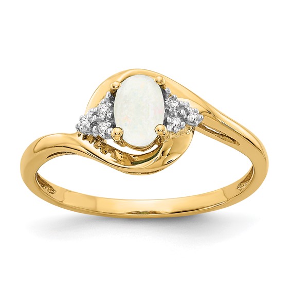 14kt Yellow Gold 1/3 Ct Oval Opal Bypass Ring with Diamond Accents