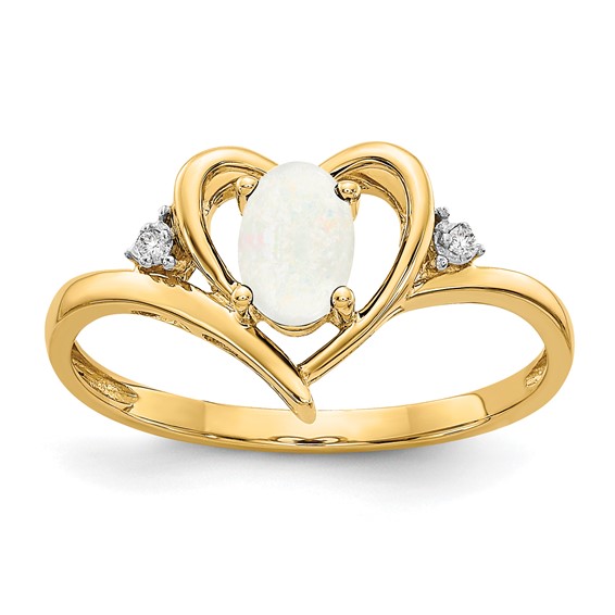 14kt Yellow Gold 1/3 Ct Oval Opal Heart Ring with Diamond Accents