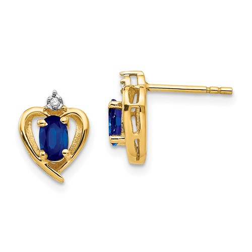 14kt Yellow Gold 1/2 ct Oval Sapphire Heart Earrings
