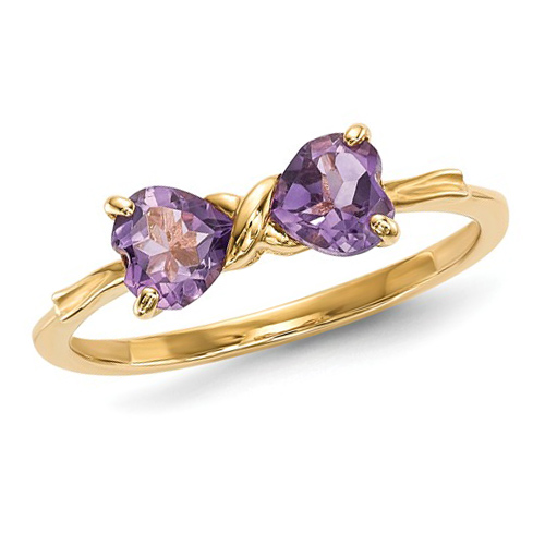 14kt Yellow Gold 4/5 ct Heart Amethyst Bow Ring