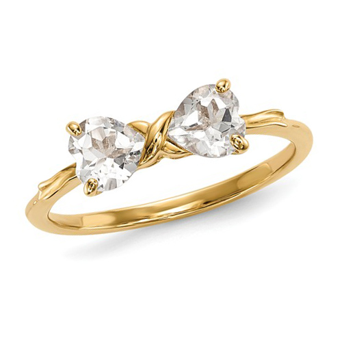 14kt Yellow Gold 1 ct Heart White Topaz Bow Ring