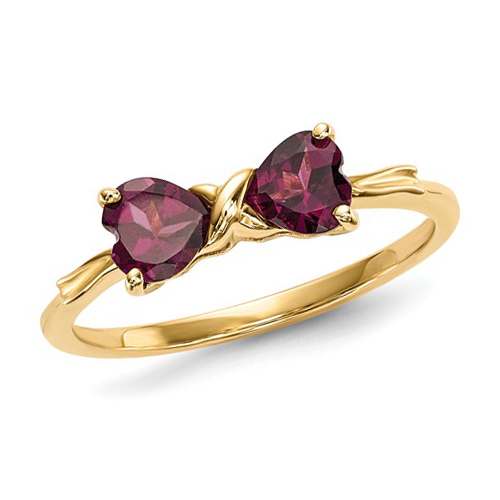14kt Yellow Gold 1 ct Heart Rhodolite Garnet Bow Ring