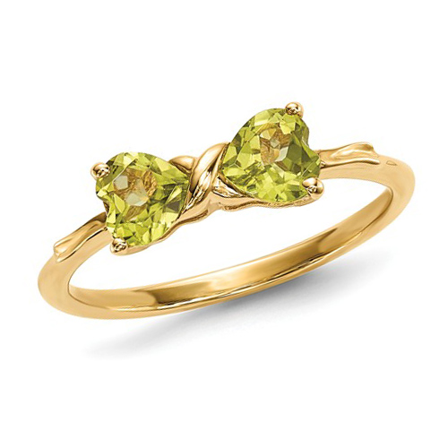 14kt Yellow Gold 1 ct Heart Peridot Bow Ring