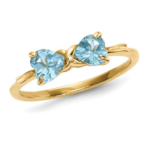 14kt Yellow Gold 1 ct Heart Light Swiss Blue Topaz Bow Ring
