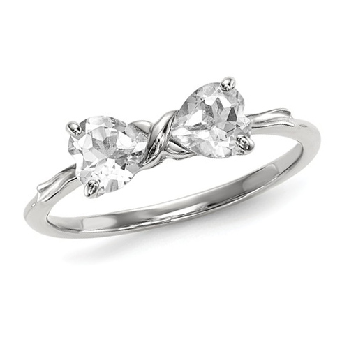 14kt White Gold 1 ct Heart White Topaz Bow Ring