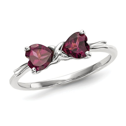 14kt White Gold 1 ct Heart Rhodolite Garnet Bow Ring