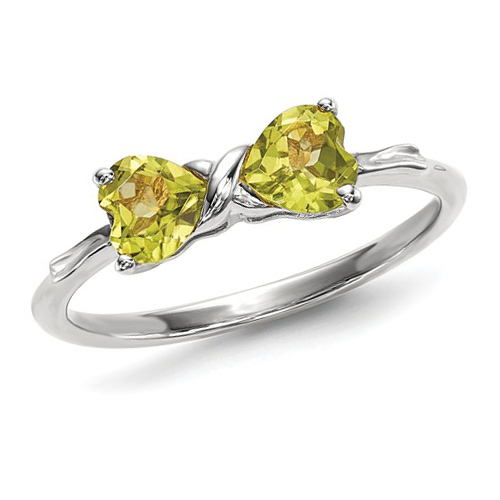14kt White Gold 1 ct Heart Peridot Bow Ring