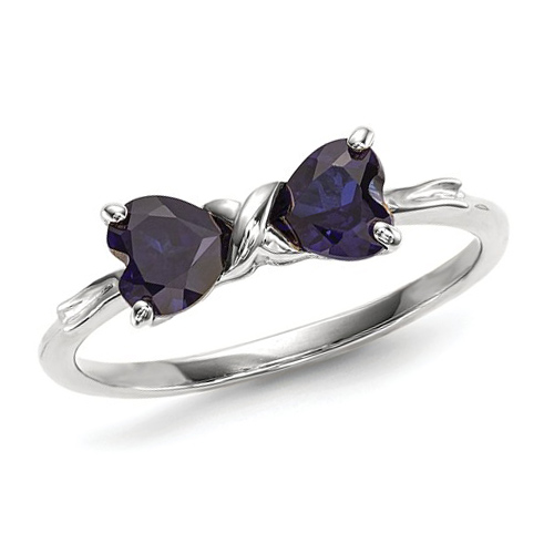 14kt White Gold 1 ct Heart Created Sapphire Bow Ring