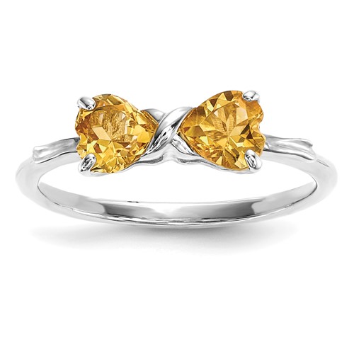 14k White Gold 4/5 ct Heart Created Citrine Bow Ring