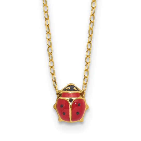 14kt Yellow Gold Enameled Ladybug 16in Necklace