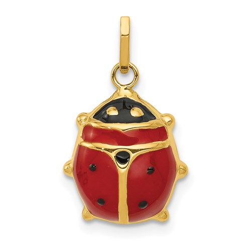 14kt Yellow Gold 1/2in Red Enameled Ladybug Charm
