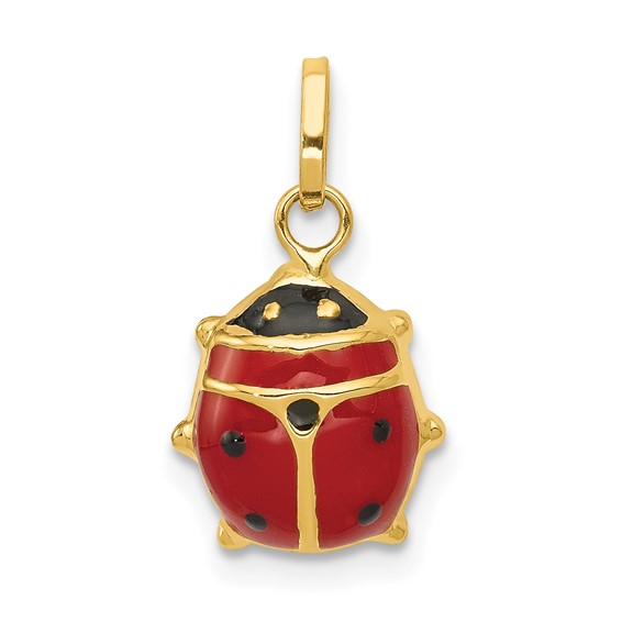 14kt Yellow Gold 3/8in Red Enameled Ladybug Charm