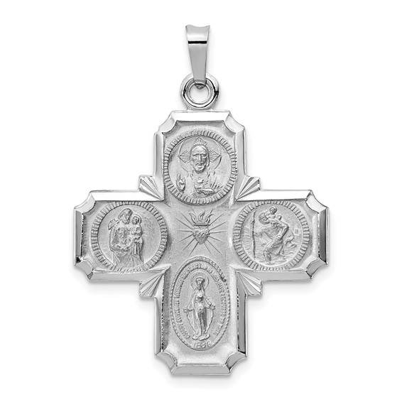 14kt White Gold 1in Four Way Medal Pendant