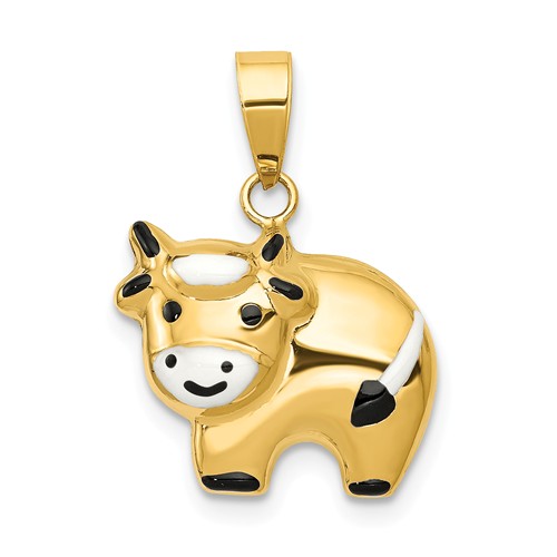 14k Yellow Gold Black and White Enameled Cow Charm