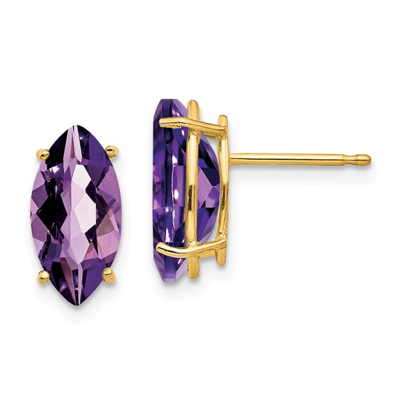 14k Yellow Gold 1.9 ct tw Marquise-cut Amethyst Stud Earrings - AA Quality