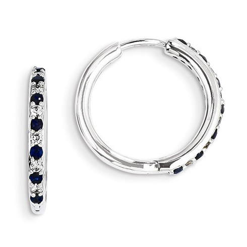 14kt White Gold 2/5 ct Sapphire Hoop Earrings with Diamonds