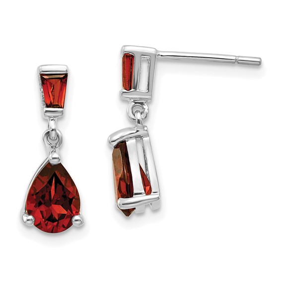 14kt White Gold 1.5 ct Pear Garnet Dangle Earrings