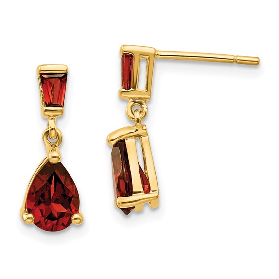 14kt Yellow Gold 1.5 ct Pear Garnet Dangle Earrings