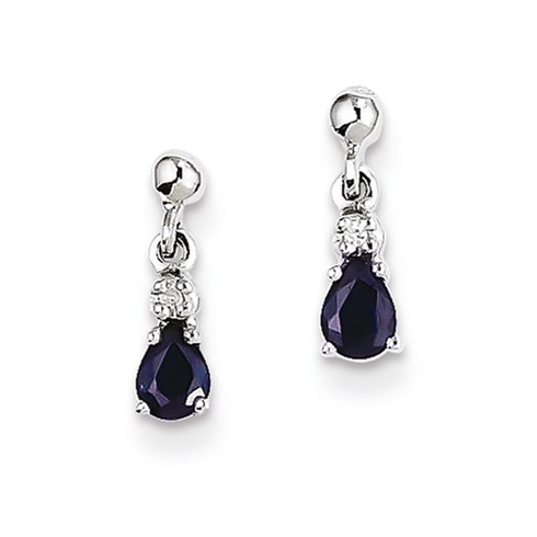 14kt White Gold 3/8 ct Pear Sapphire Dangle Earrings with Diamonds