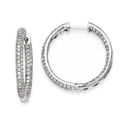 14kt White Gold 1 1/3 ct Diamond Pave In and Out Hoop Earrings