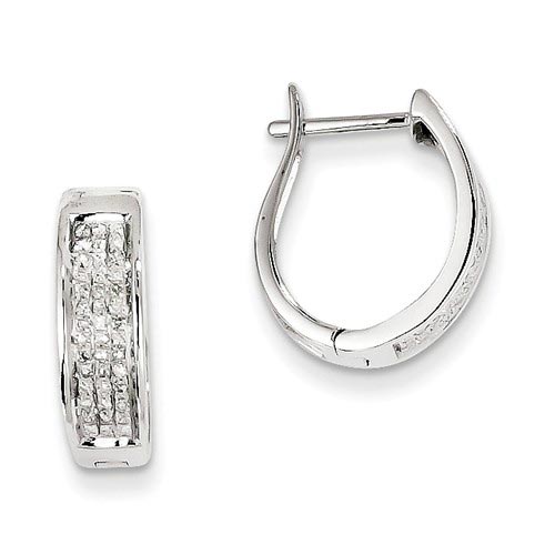 14k White Gold 1/5 ct Diamond Oval Hoop Earrings 1/2in