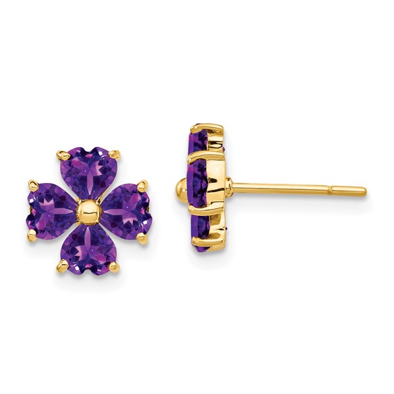 14k Yellow Gold 1.9 ct Flower Amethyst Earrings
