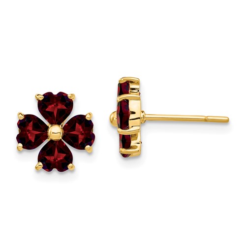 14k Yellow Gold 2.8 ct Flower Garnet Earrings