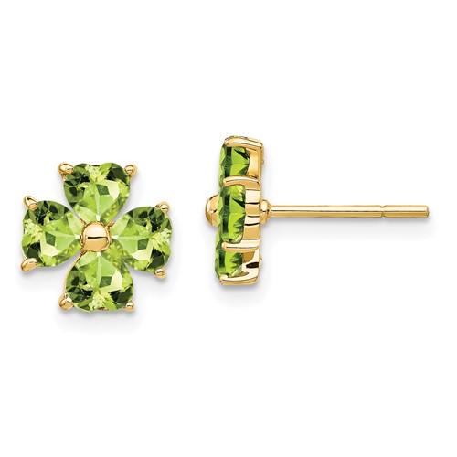 14k Yellow Gold 2 ct Flower Peridot Earrings