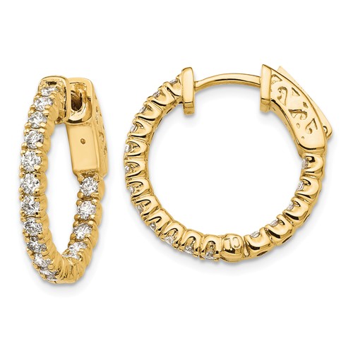 14k Yellow Gold 1 ct Created Diamond Inside Outside Hoop Earrings