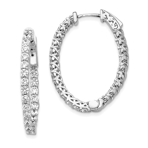 14k White Gold 2.3 ct tw Diamond Oval Inside Out Hoop Earrings