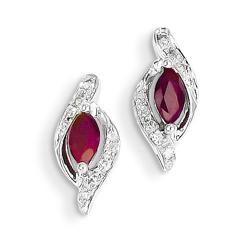 14kt White Gold 1/3 ct Marquise-cut Ruby Earrings with Diamonds