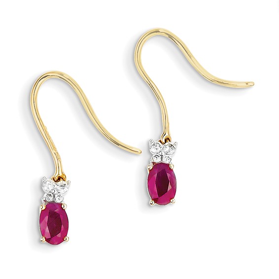 14kt Yellow Gold 1 1/4 ct Ruby Shepherd Hook Earrings with Diamonds